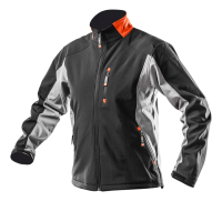 ROZMIAR XL/56 Kurtka robocza, wykonana z wysokiej jakości tkaniny softshell, wodoodporność 5000 mm, oddychalność 3000 g/m2/24h, wiatrochronna, mankiet na kciuk, polarowa strona wewnętrzna, kieszeń na telefon, ściągacz w dolnym szwie, certyfikat CE