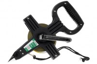 taśma miernicza stalowa 50m STALCO S-10850 obudowa z tworzywa odpornego na uderzenia składana korbka taśma zakończona metalowym zaczepem